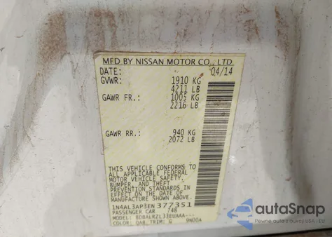 2014 Nissan Altima 2.5/2.5 S/2.5 Sl/2.5 Sv z USA, uszkodzony, nr VIN 1N4AL3AP3EN377351